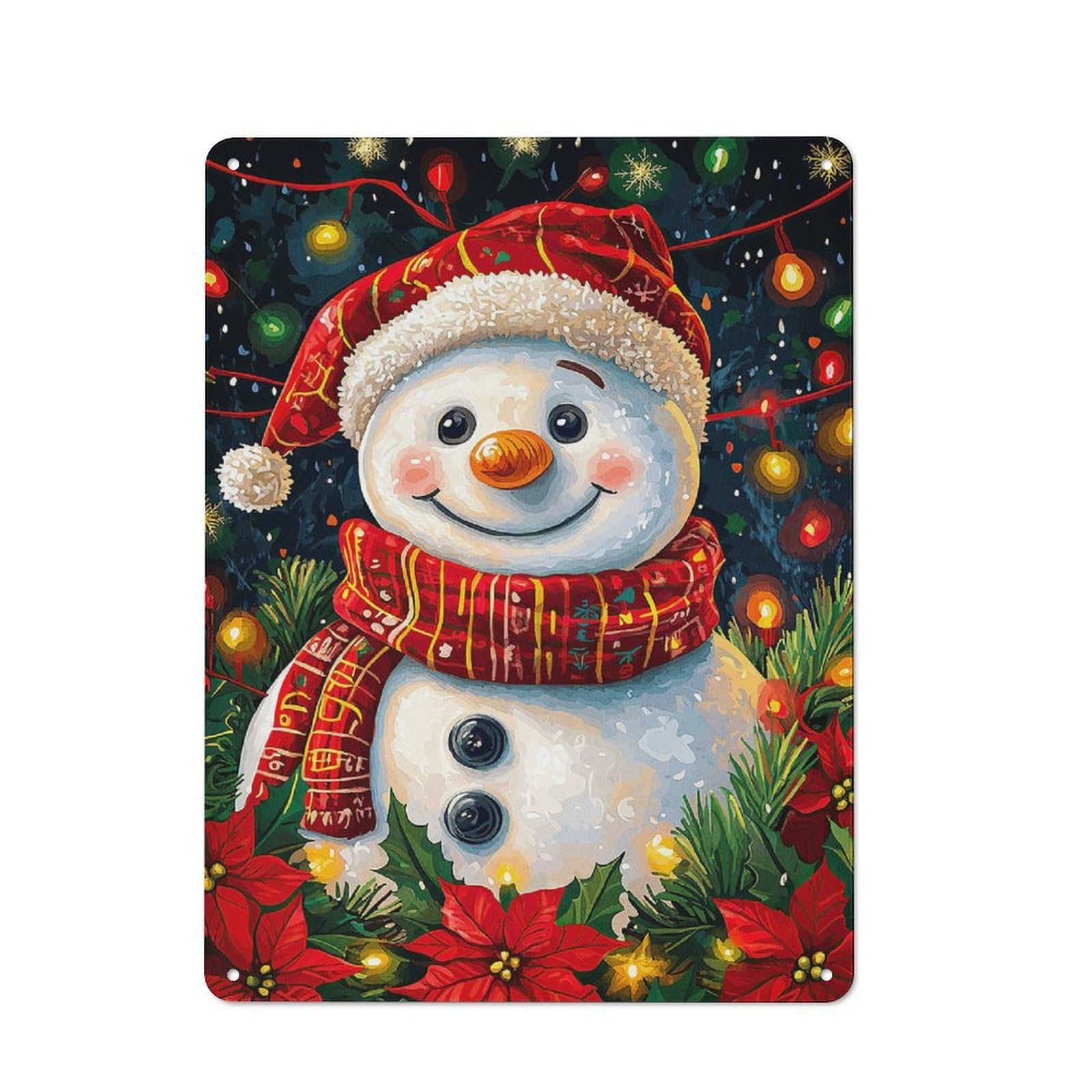 Junmoney Smiling Snowman Christmas Retro-Style Metal Wall Sign 40X30cm For Living Room Wall, Gift Idea At Christmas For Feature Wall Decorators
