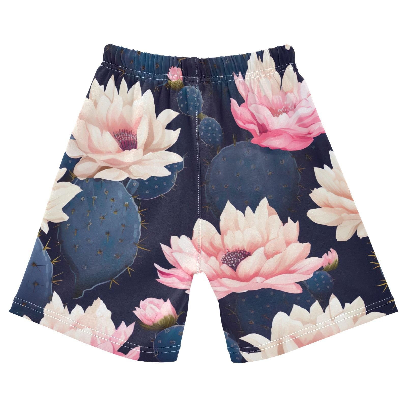 innewgogo Dark Blue Cactus Pink Flowers Toddler Baby Boy Girl Cotton Pull-On Shorts Elastic Waist Summer Beach Shorts Kids Pants 4T