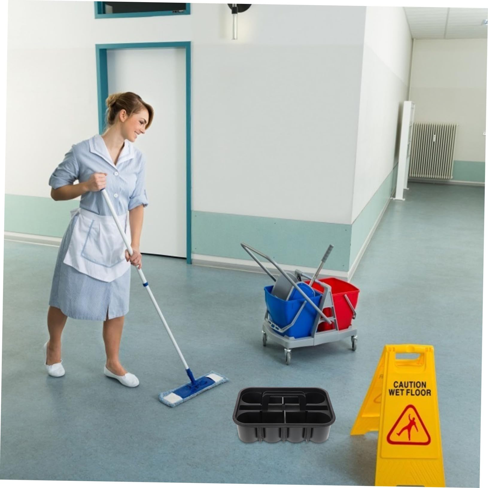 Ciieeo Cestino Porta Accessori Per La Pulizia Auto in Plastica Robusta Con Scomparti Quadrati e Maniglia Integrata, Organizer Portatile Versatile Per Officina, Lavaggio Veicoli e Uso Domestico