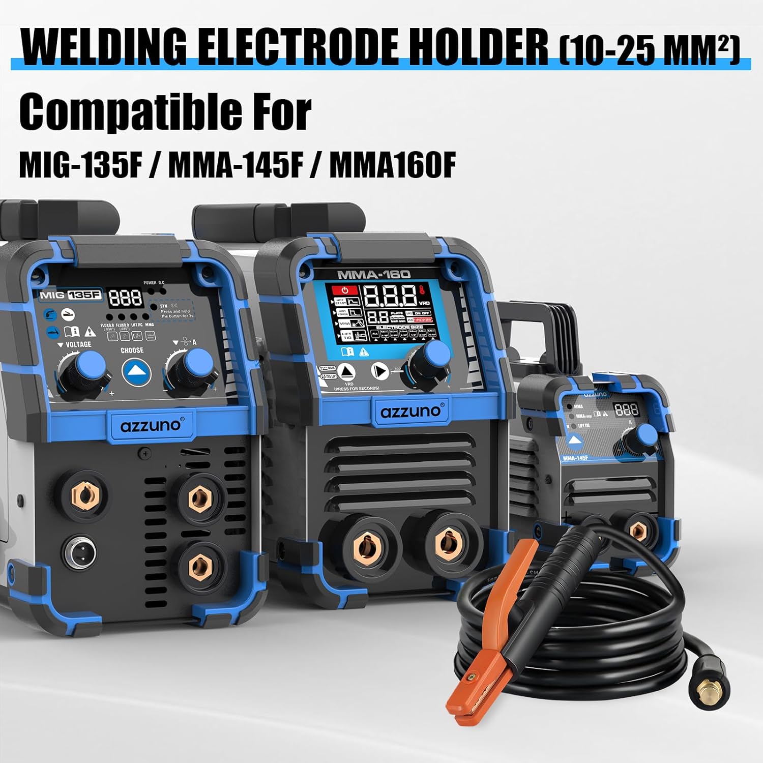 AZZUNO Welding Electrode Holder 300Amp with 10-25mm² Connector, 10-ft Cable, for AZZUNO MIG-135F/MMA-145F/MMA160F