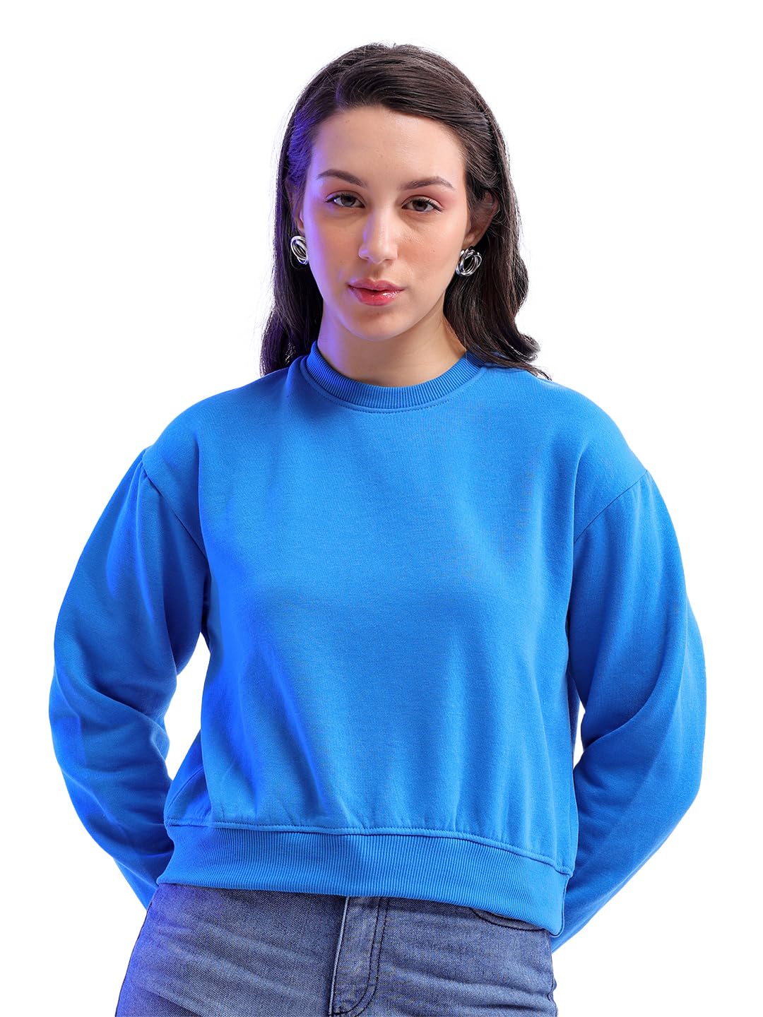 freehand Women Regular Fit Solid Crop Overhead Crewneck Sweatshirt-picture-42