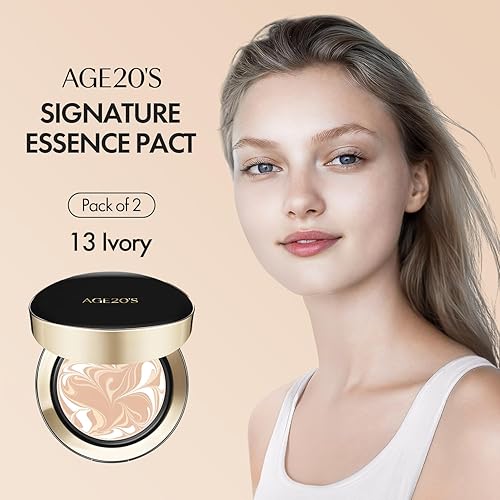 Miniatura 9 de AGE20'S Signature Essence Pact SPF 50+  Paquete de 2  21 Beige claro  Base crema, acabado húmedo, cobertura natural  Base de cojín coreana