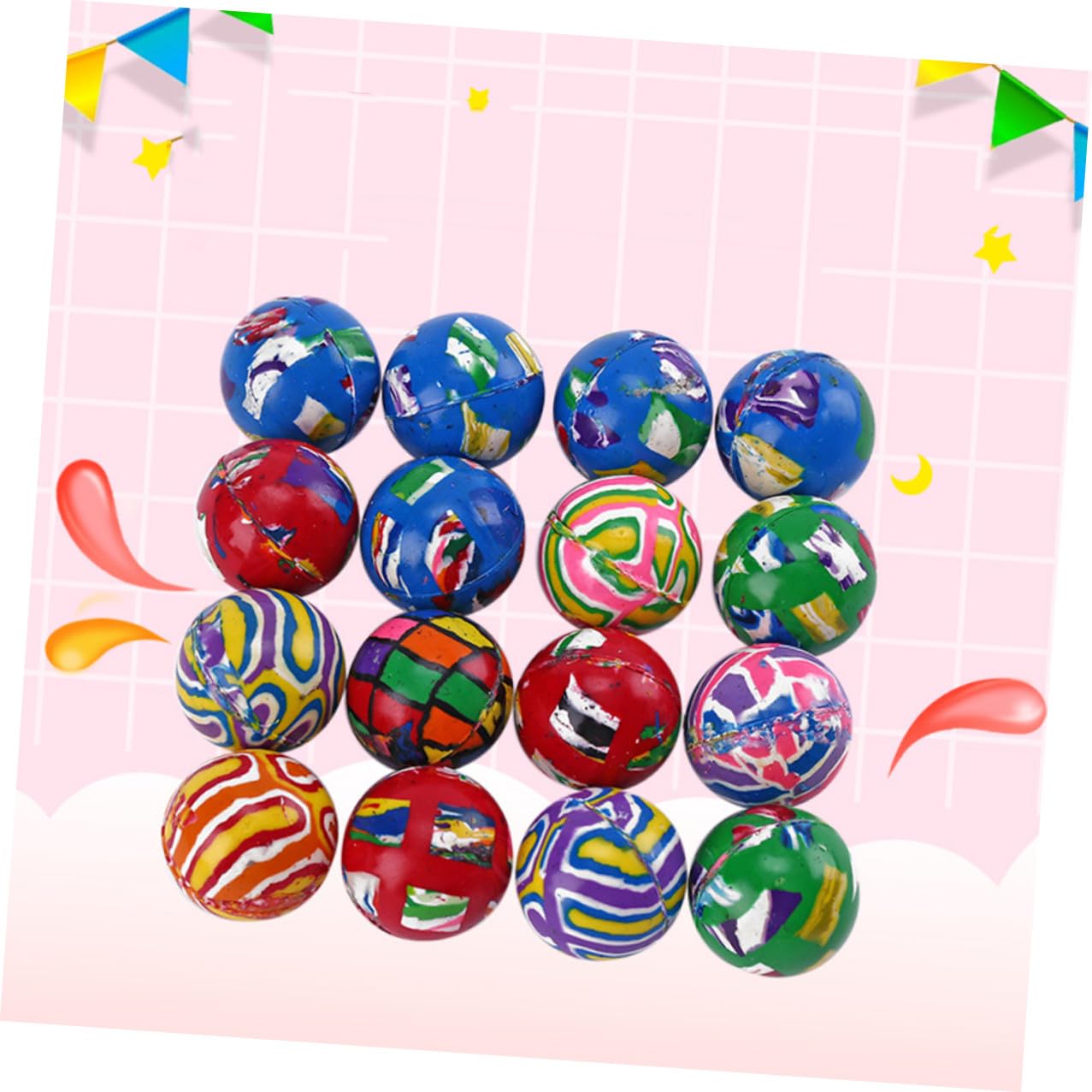 Palla Rimbalzante in Gomma 100 Pezzi 32mm per Bambini | Morbida e Alta Resilienza, per Gioco dei Piccoli, per Feste e Attività Ludiche Stile Casuale