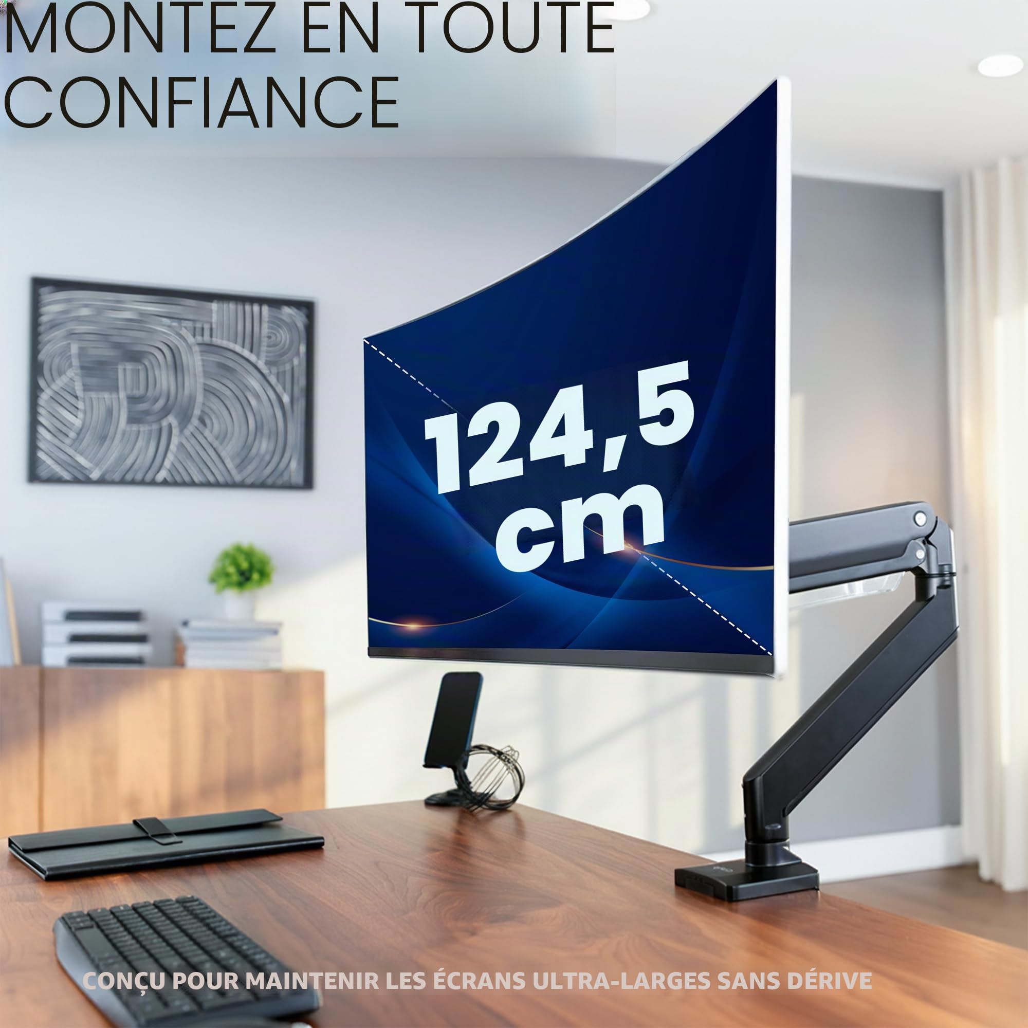 VIVO STAND-V101G1 Bras de Moniteur Robuste en Aluminium de qualité supérieure pour écrans Ultra Larges jusqu'à 124,5 cm et 15 kg, Hauteur pneumatique, VESA Max 100 x 100, Noir, STAND-V101G1