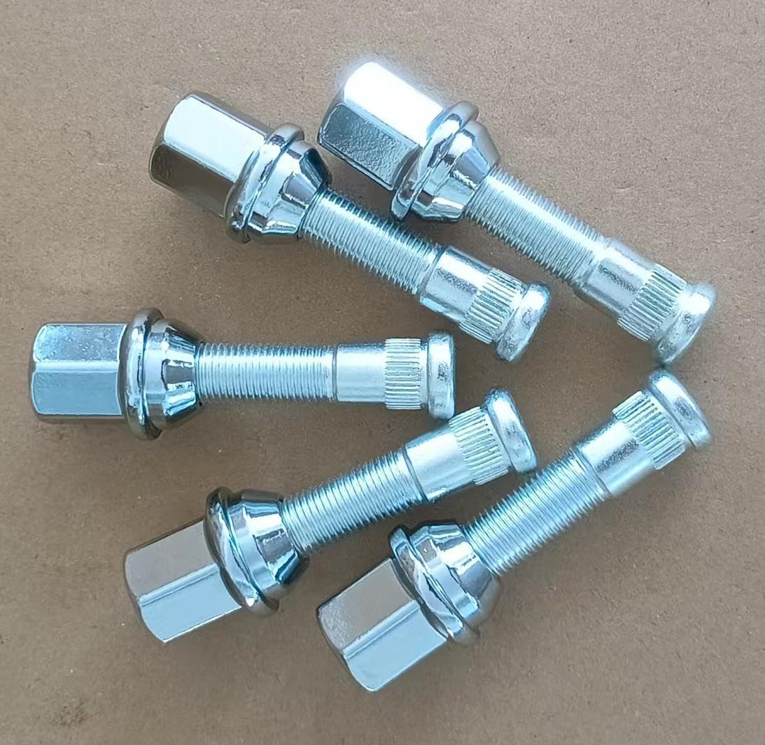5PCS M14-1.50 Serrated Wheel Stud Bolts 610-615 - .630' Knurl, 2.350' Length & Lug Nuts Compatible with Select Dodge Durango, Ram 1500 4000/ Jeep Grand Cherokee