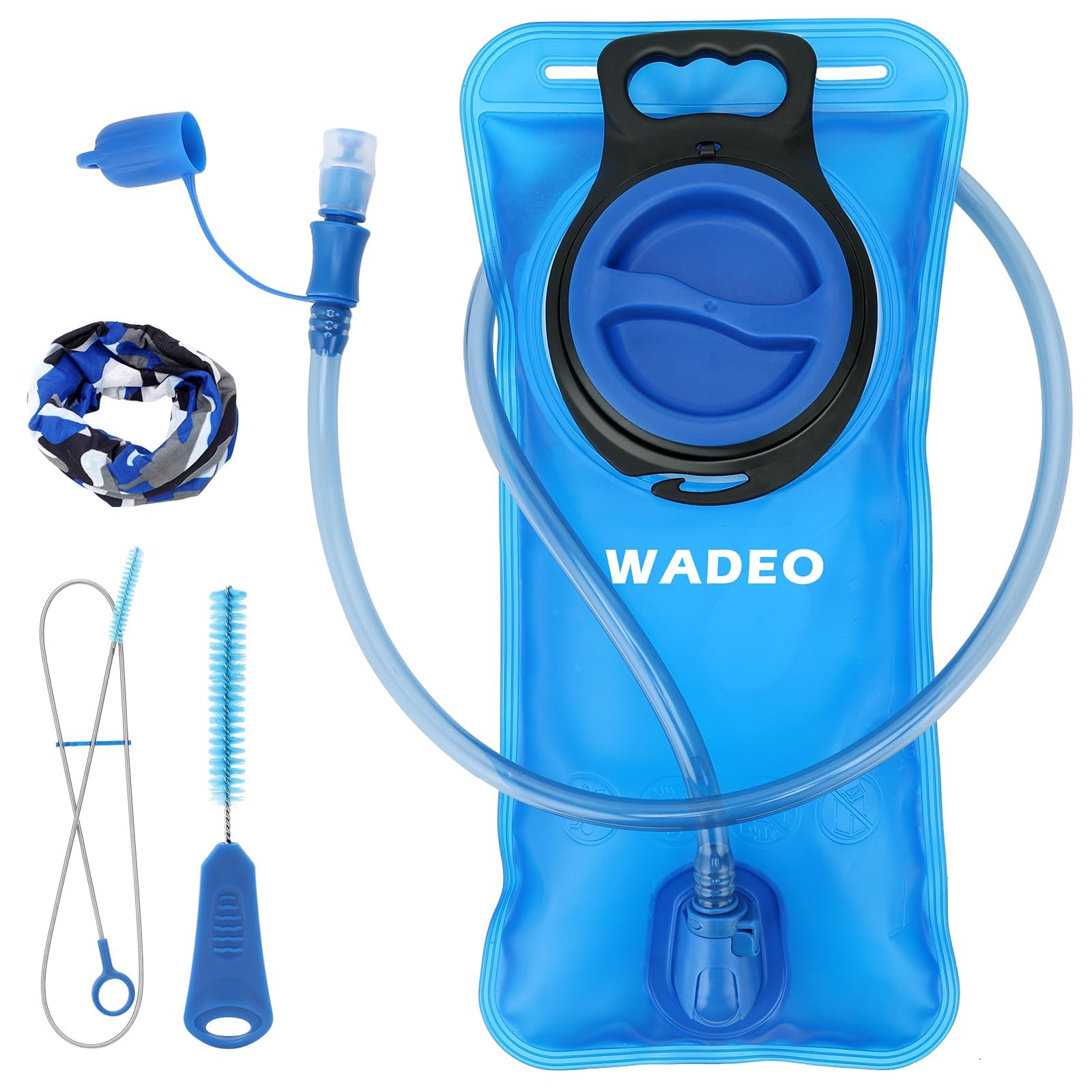 WADEO Sacca Idrica 2L, Sacca Acqua per Zaino a Prova di Perdite con Spazzola Pulita e Sciarpa Copriviso, Senza BPA, Borsa Sacca Acqua, Trekking, Corsa, Campeggio e Arrampicata