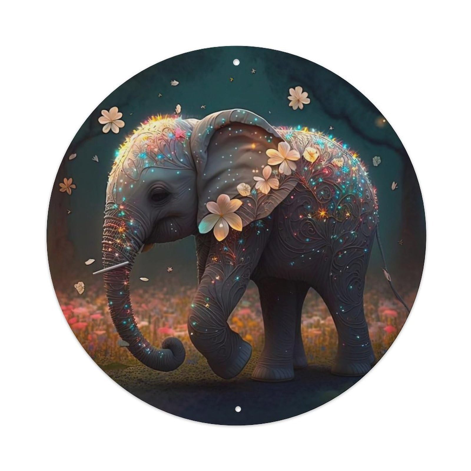 Animal Artwork Glowing Elephant Vintage Metal Tin Sign Plaque Wall Decor for Cafe, Club Bar, Office, Garden Metal Poster 8x8Inch