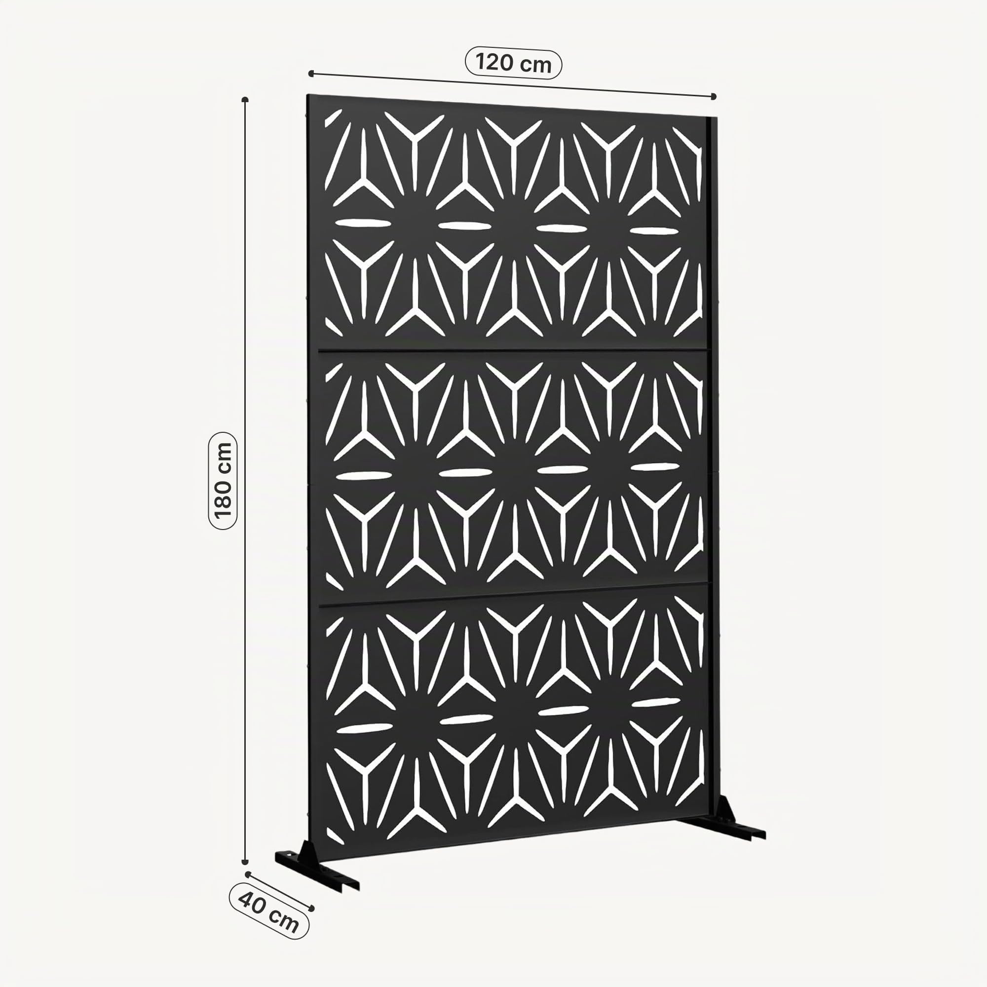 casa.pro Paravent Kilsturd Cloison de Séparation 180 x 120 x 40 cm Clôture Décorative Esthétique pour Extérieur et Intérieur Délimitation d'Espaces Jardin Terasse Acier Noir