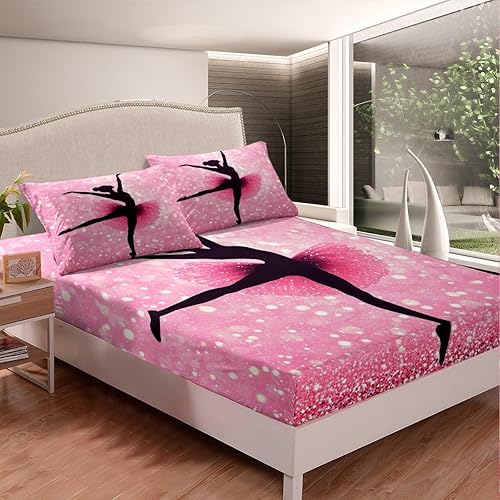 Miniatura 2 de Juego de ropa de cama de bailarina de ballet, tamaño matrimonial para niñas, sábana bajera ajustable de bailarina bailarina para niños,