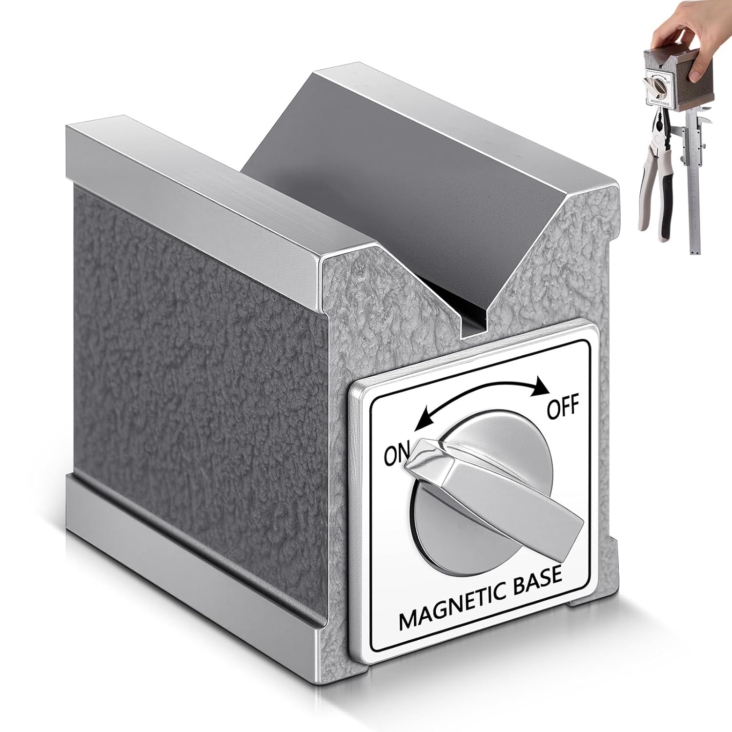 Magnetic V Block with Switch 2.875" High 2.36'' Wide by 3.5'' Deep MVB 3 Sides V Block for Mechanical Calibration Technical Measurement Machining Workpiece Measurement Equipment Calibration