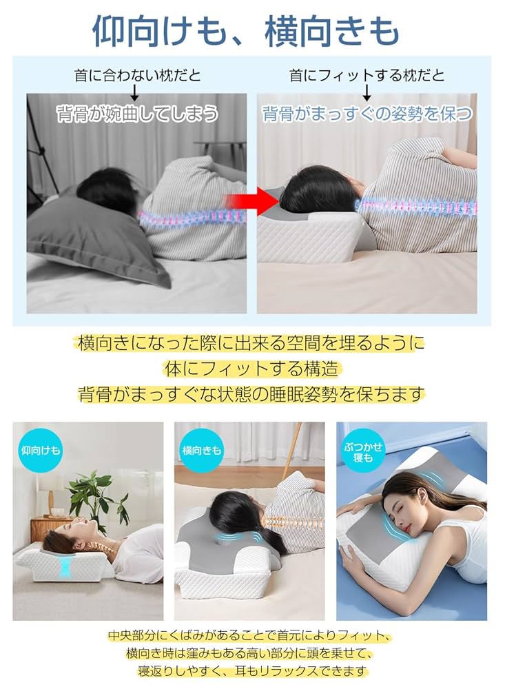 LAOGOT 枕 首が痛くならない 低め高め兼用 耳と後頭部の凹型中空設計 首こ Amazon｜LAOGOT 枕 首が痛くならない 低反発 耳が痛くならない