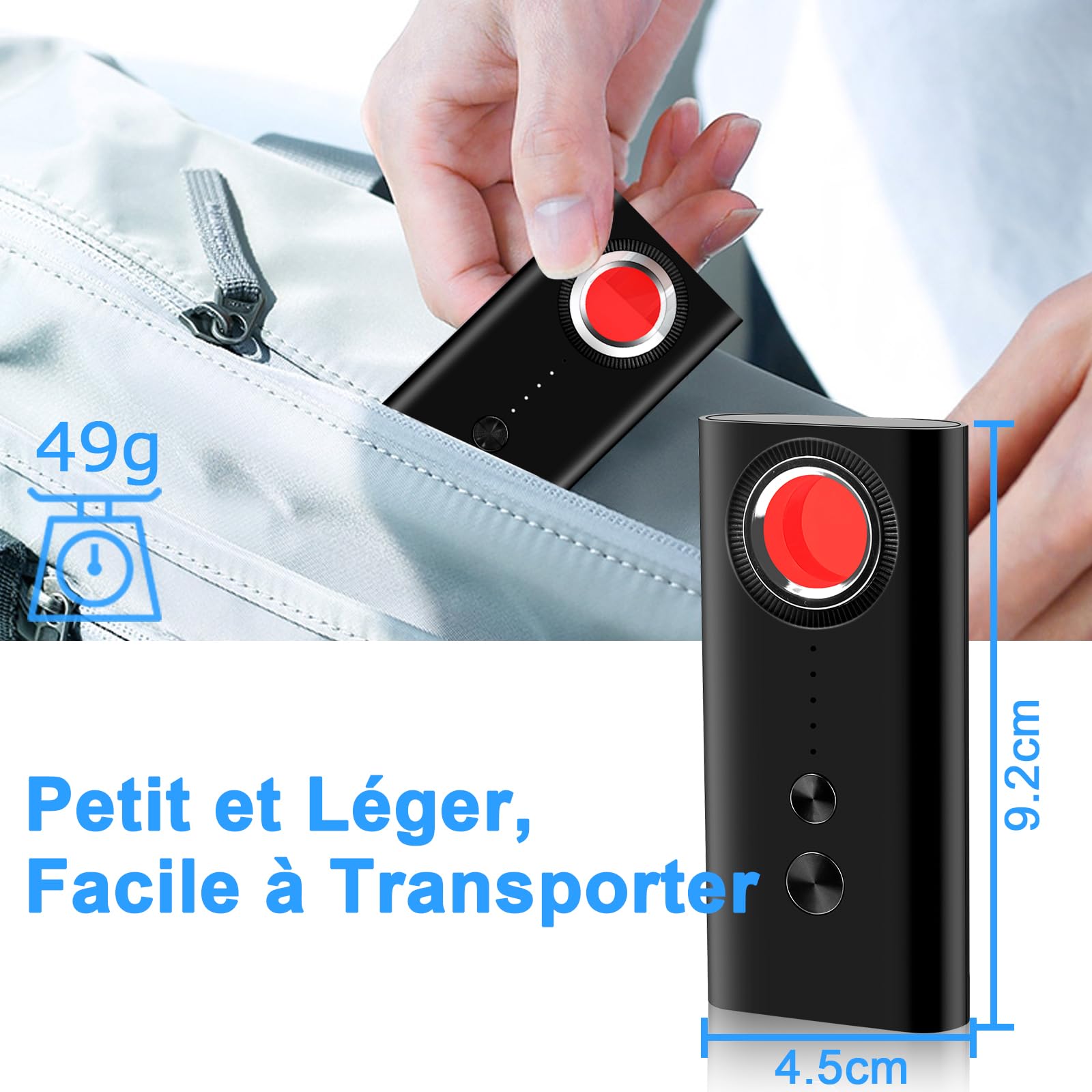 Détecteur de Caméra et Micro Espion - Détecteur de Bugs Caché à Distance pour Bureau, Hôtel, Maison