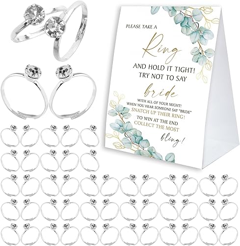 Miniatura 18 de RG07 - Juego de anillos de despedida de soltera con 50 anillos falsos, decoración de despedida de soltera
