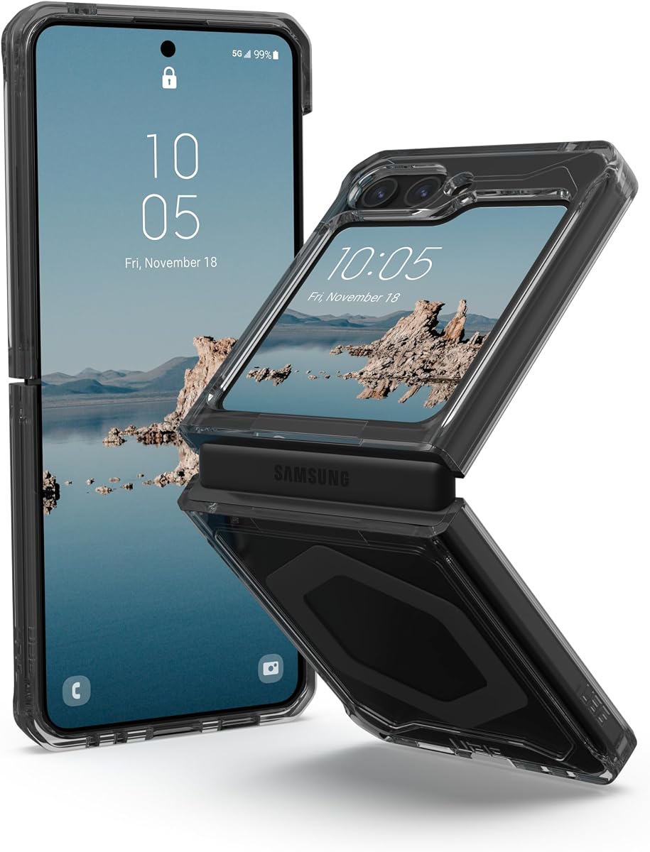 URBAN ARMOR GEAR [Updated Version] UAG Case for Samsung Galaxy Z Flip 5 2023 Plyo Pro Ash/Space Grey, Rugged Anti-Yellowing Transparent Clear Compatible with Magnetic Charging Protective Cover