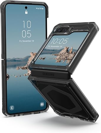 URBAN ARMOR GEAR [Updated Version] UAG Case for Samsung Galaxy Z Flip 5 2023 Plyo Pro Ash/Space Grey, Rugged Anti-Yellowing Transparent Clear Compatible with Magnetic Charging Protective Cover