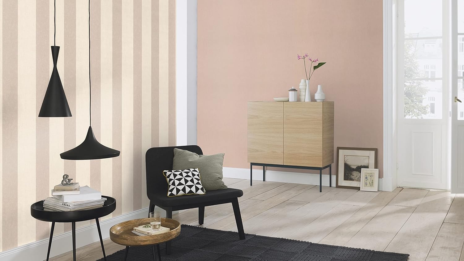 Rasch 485462 Florentine III Collection Non-Woven Wallpaper 10.05 m x 0.53 m Beige and Brown Stripes