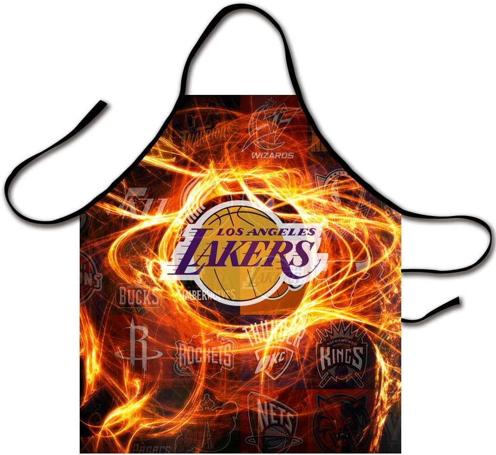 Kaylin Victory Ring Around NBA L.A. Lakers Logo Bib Apron Canvas Chef Apron Cooking Apron Professional Apron for Cooking, Grill and Baking