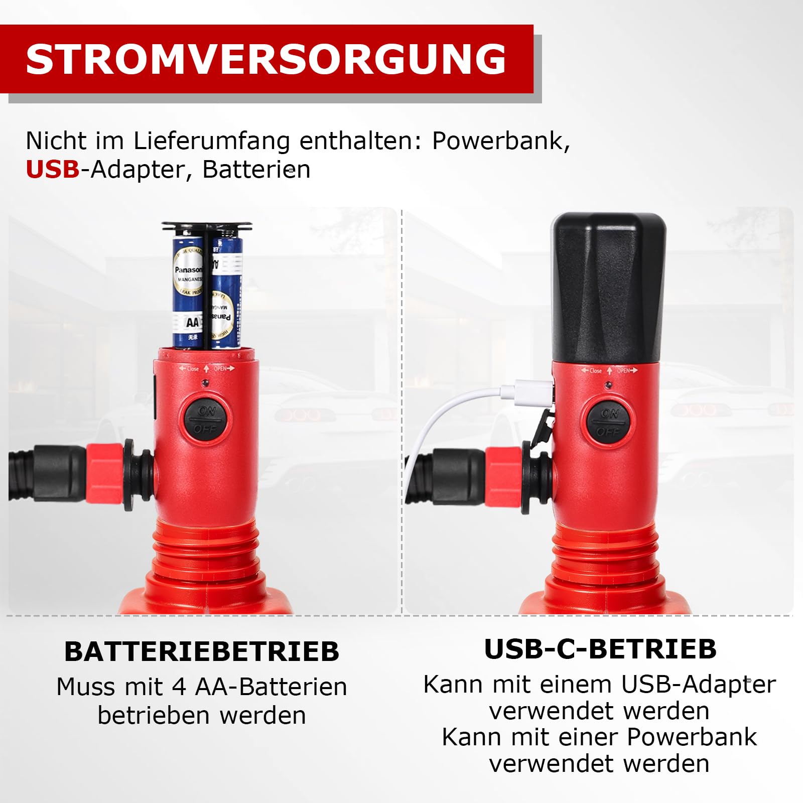 innhom Pompe à carburant électrique, 3,2 GPM (12 l/min) - Pompe de transfert de liquide à piles - Pompe à essence pour essence et diesel - Pompe portable avec tuyau et régulateur de débit (rouge)