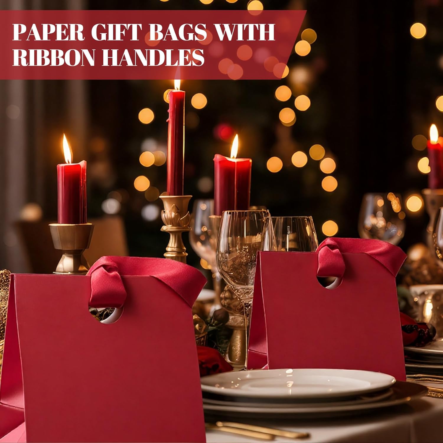 Feifeiya 30 Pcs Red Small Paper Gift Bags with Ribbon Handles 7.87 x 3.54 x 7.09 Valentine's Day Reusable Goodie Candy for Birthday Bridal Baby Shower Party Favors Wrap - Image 6