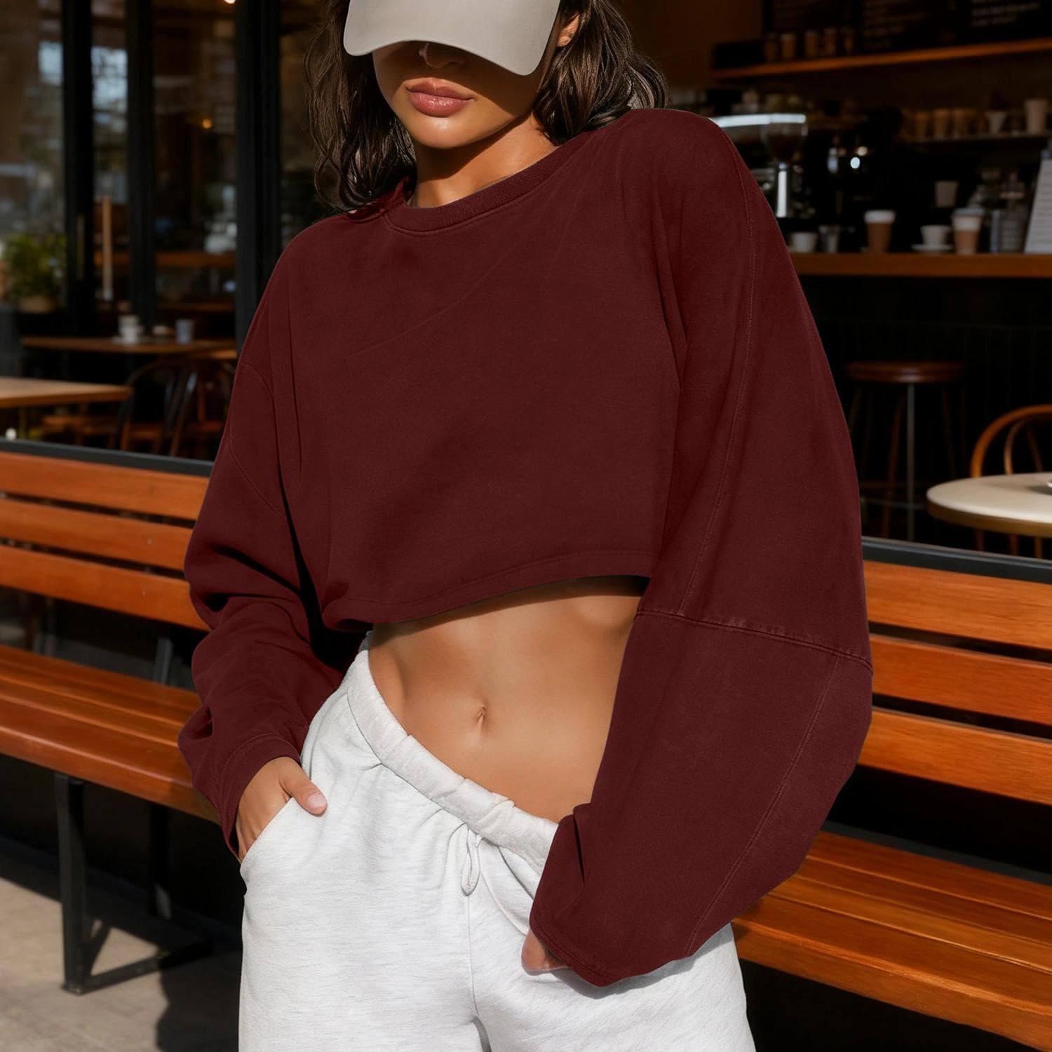 Women Sweatshirt Crop Oversized Long Sleeve Pullover Top Loose Fit Cropped Sweater Streetwear Athletic Lounge Training