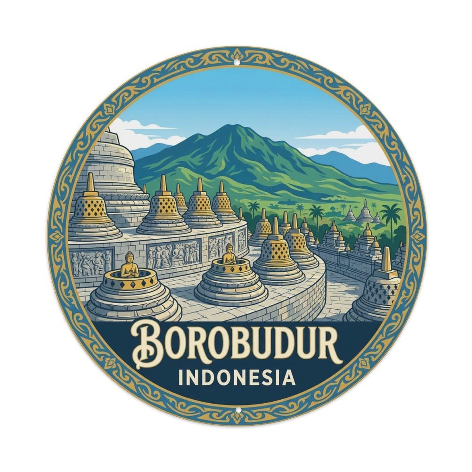 Indonesia Vintage Travel Borobudur Metal Tin Sign