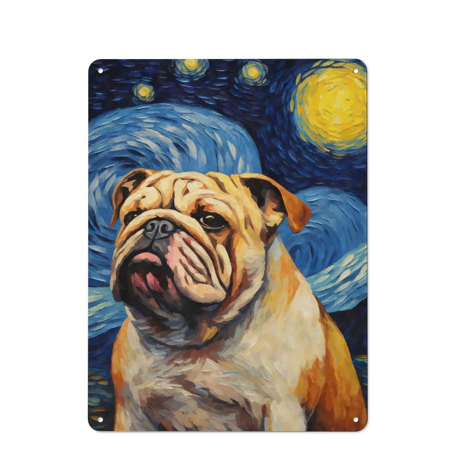 Junmoney Style-9 Bulldog Starry Night Retro-Style Printed Metal Sign 40X30cm For Hallway Wall, Winter Wall Decor For Wall Display Collectors