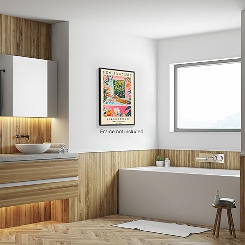 Miniatura 3 de HMYLCQN Divertido arte de pared de tigre para baño, póster inspirado en Matisse, decoración de baño caprichosa, impresión de pared retro de arte