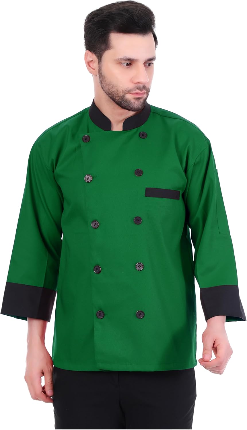 FL-08 Black Collar Cuff Chef Jacket | Chef Coat | Chef Uniform for Men | Light Weight Chef Dress for Kitchen