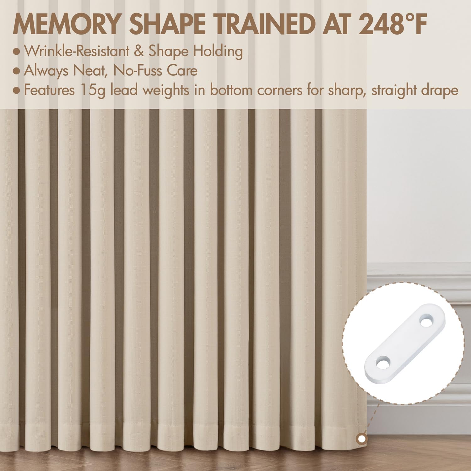 MIULEE Pinch Pleated 100% Blackout Curtains 108 Inch Long 4 Panel Set for Bedroom Thick Linen Memory Trained Pleat Living Room Darkening Back Tab Double Layer Thermal Insulated Drapes, Natural