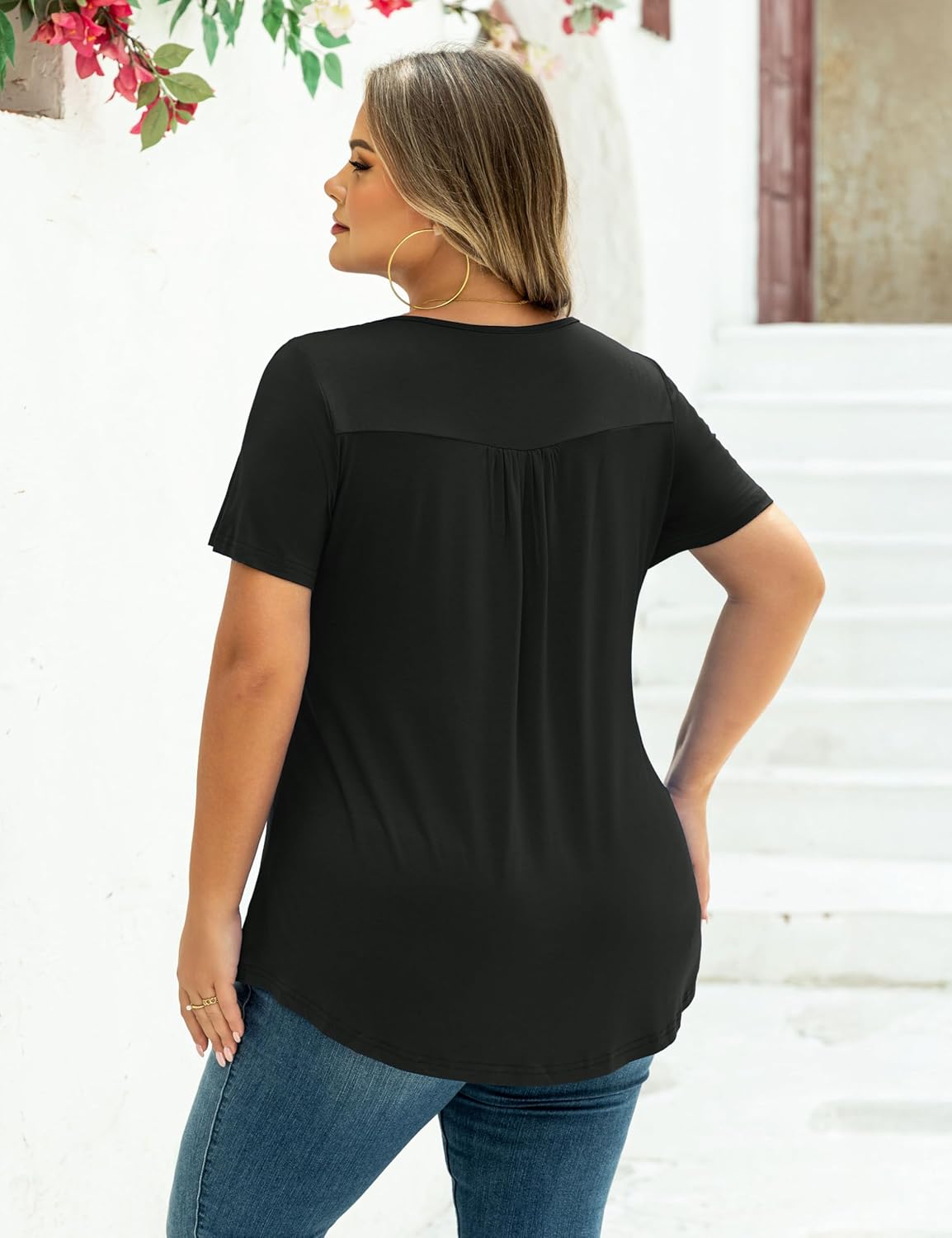 Ahlaray Women's Plus Size Summer Tops Short Sleeve Shirts Lace Pleated Tunic Tops Blouses M-4XL - Image 5