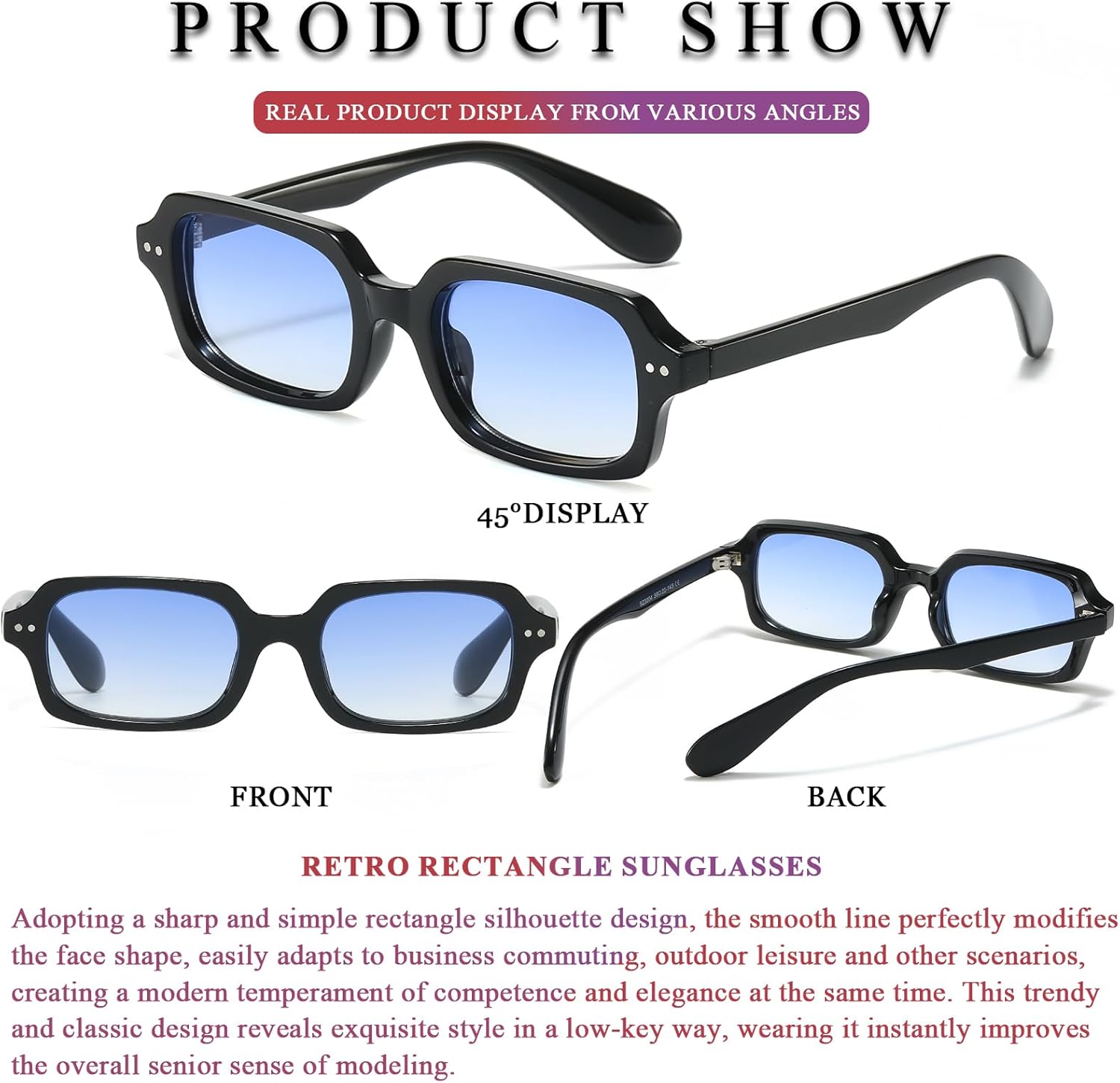 PORADAY Retro Rectangular Sunglasses for Women Men Vintage Small Square Frame Sun Glasses 90'S Style Trendy Narrow - Image 4