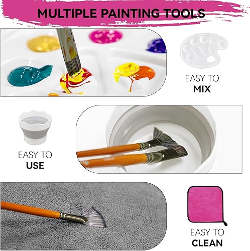 Miniatura 19 de Inburit Juego de pintura artística con caja de caballete de madera, pinturas acrílicas de 24 colores, 8 pinceles de pintura, 6 paneles de lienzo, 54