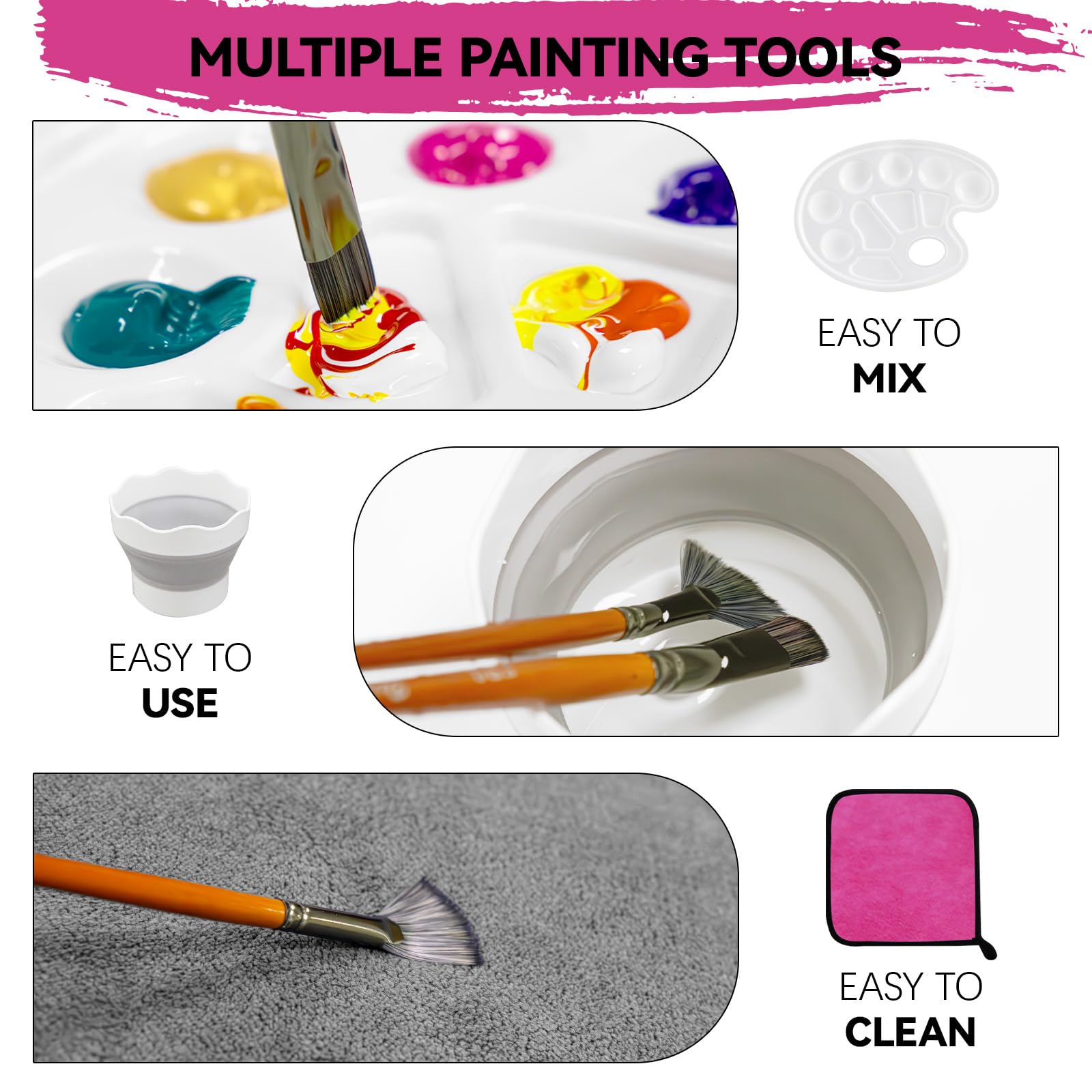 Inburit Lot de 36 kits de peinture acrylique pour adultes et enfants, ensemble de peinture acrylique avec chevalet en bois, 18 couleurs, 8 pinceaux, 6 toiles, kit de peinture pour artistes débutants