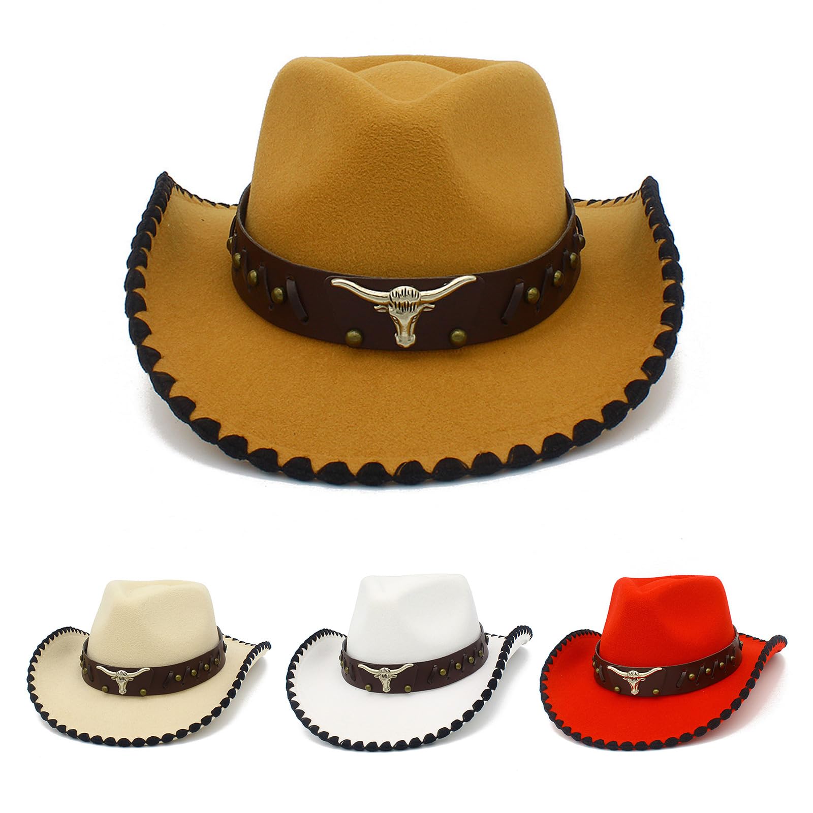 staol Fashion Cowboy Hat for Music Festival Adult Unisex Party Cowgirl Hat Large Brims Travel Caps Halloween Costume Headwear Black, 1-5