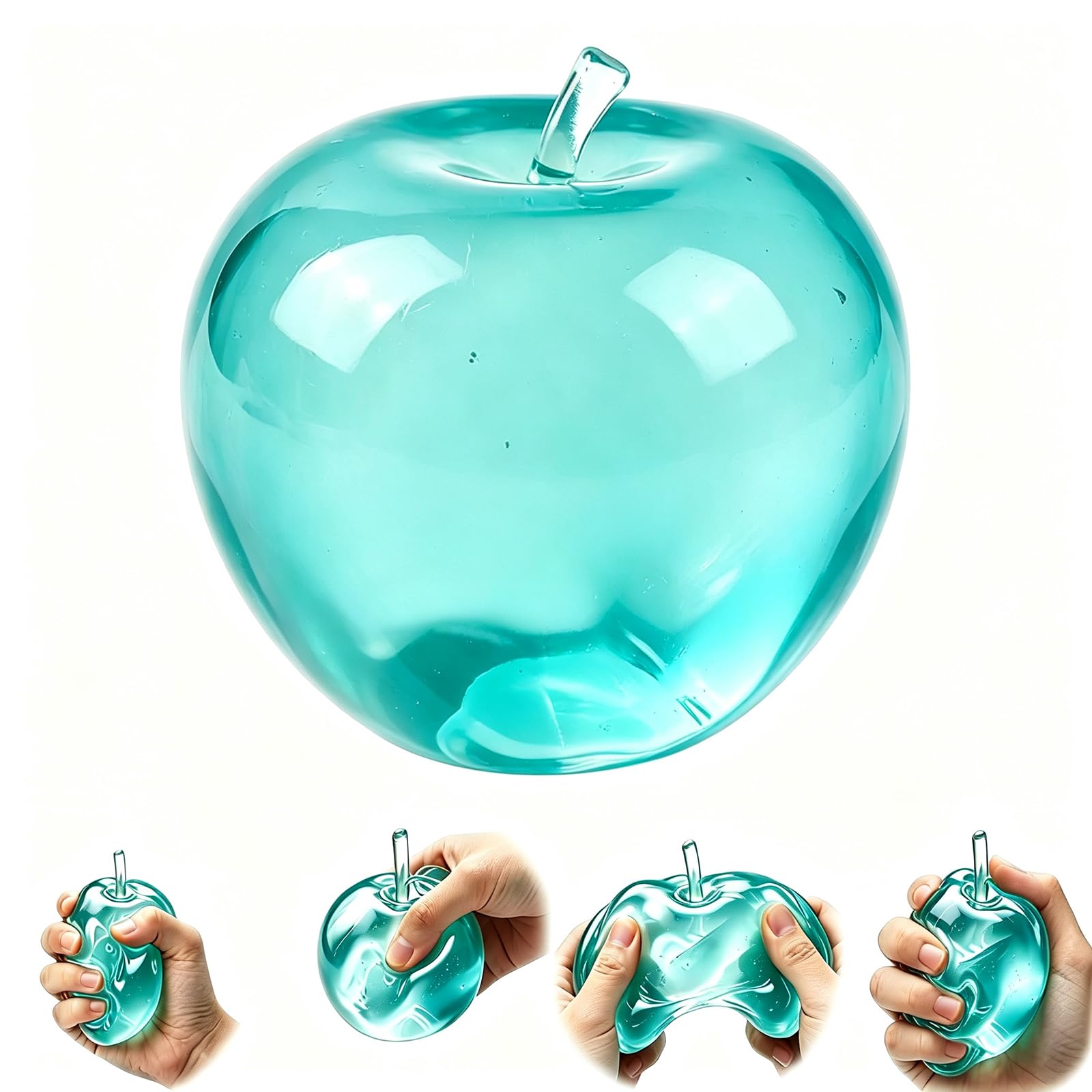 Clear Apple Squishy, Stress Relief Toy, Slow Rebound Clear Fruit Squeeze Fidget Toy for Adults & Kids, Pressure Relief Soft Stress Ball Pinch Sensory Toy, Calming Tool for Home Office (Green)