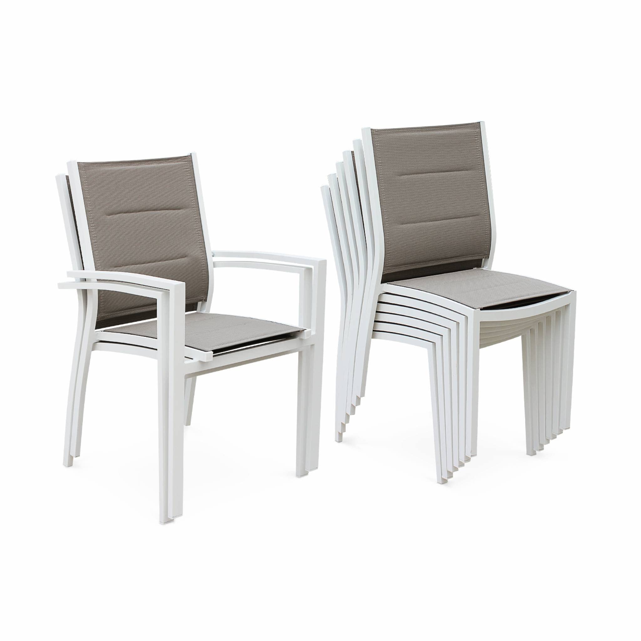 Alice's Garden - Table de Jardin Extensible Aluminium + 6 assises - Chicago 210 Taupe - Table en Aluminium 150/210cm avec rallonge et 6 assises en textilène