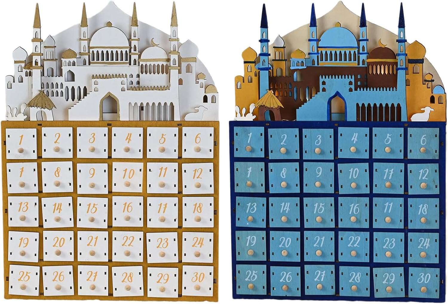 LED Illuminating Wood Eid Ramadans Countdown Calendar With 30 Small Drawers For Muslims Islamics Festivals Party Decors