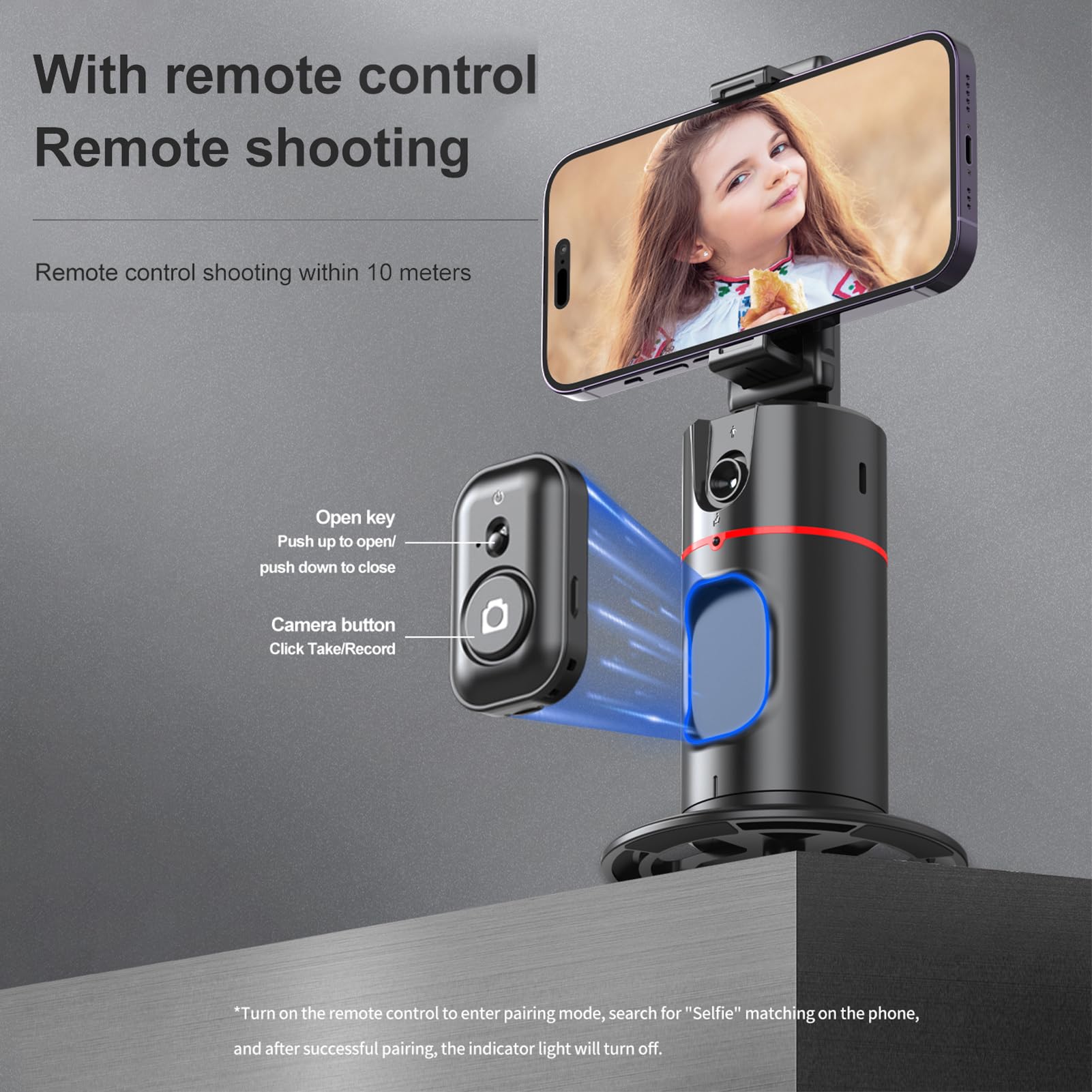 Andoer Trípode de seguimiento facial de coche, soporte para teléfono móvil inteligente con seguimiento de movimiento, rotación de 360°, clip para teléfono, tornillo de 1/4 pulgadas para vlog