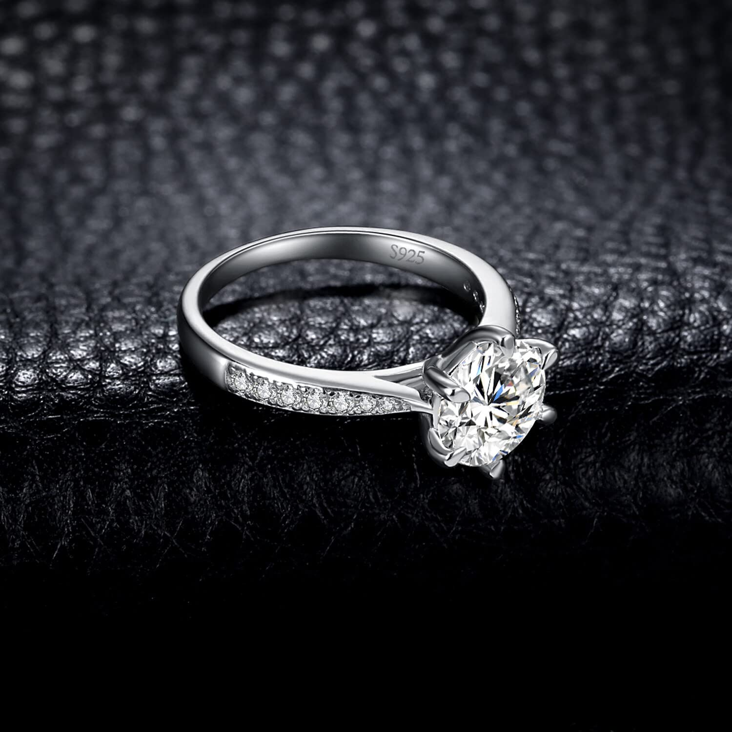 JewelryPalace 0.5-3ct Classico Anello Solitario Donna Argento 925 con Creato Moissanite, Diamante Simulato Anelli con Pietre Laterali, Semplice Fedine Fidanzamento in Tre Ori Set Gioielli Donna