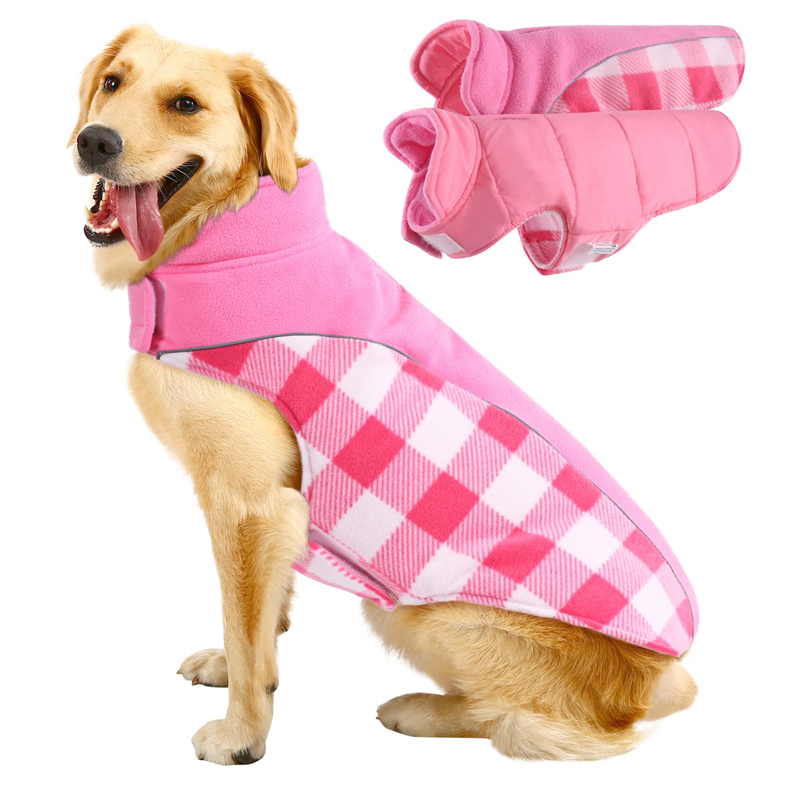 MIGOHIWinter Dog Coat, Reversible Waterproof Reflective Dog Jacket, British Style Dog Cloth for Cold Weather, Warm Pet Vest for Small Medium Large Dog for Winter