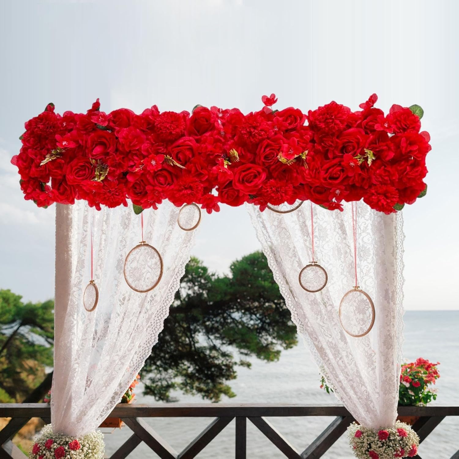 Flower Panel Centerpieces for Table Settings on Valentine's Day, red