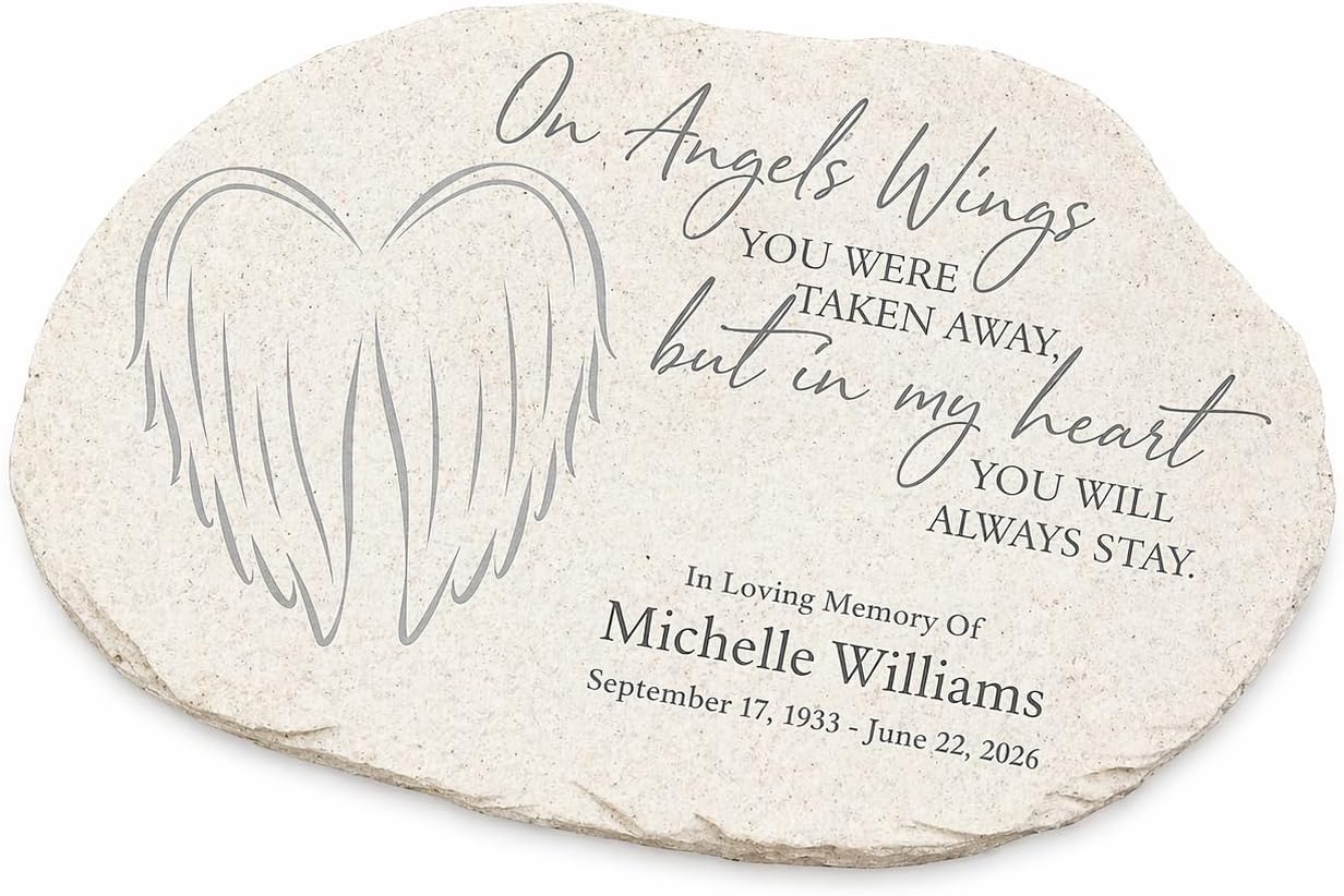 Personalization Universe On Angel's Wings Memorial Garden Stones, Personalized Outdoor Sympathy Stones for the Garden, Comforting Bereavement Garden Stone Tribute, Garden Plaques Memorials
