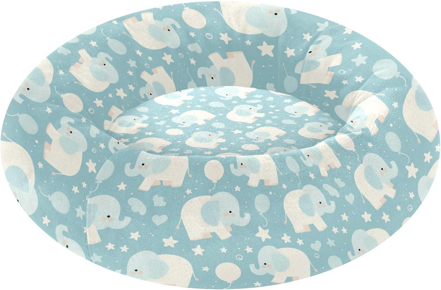 Pet Dog Beds Calming Anti Anxiety Fluffy Dog Pillow Bed for Extra Small Size Pets Sleeping M Blue Elephants