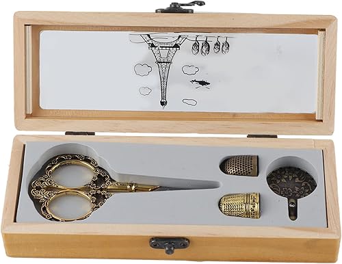 4 piezas de herramientas y accesorios de costura, cortador de hilo de metal latón dedal de costura vintage tijeras patchwork con caja