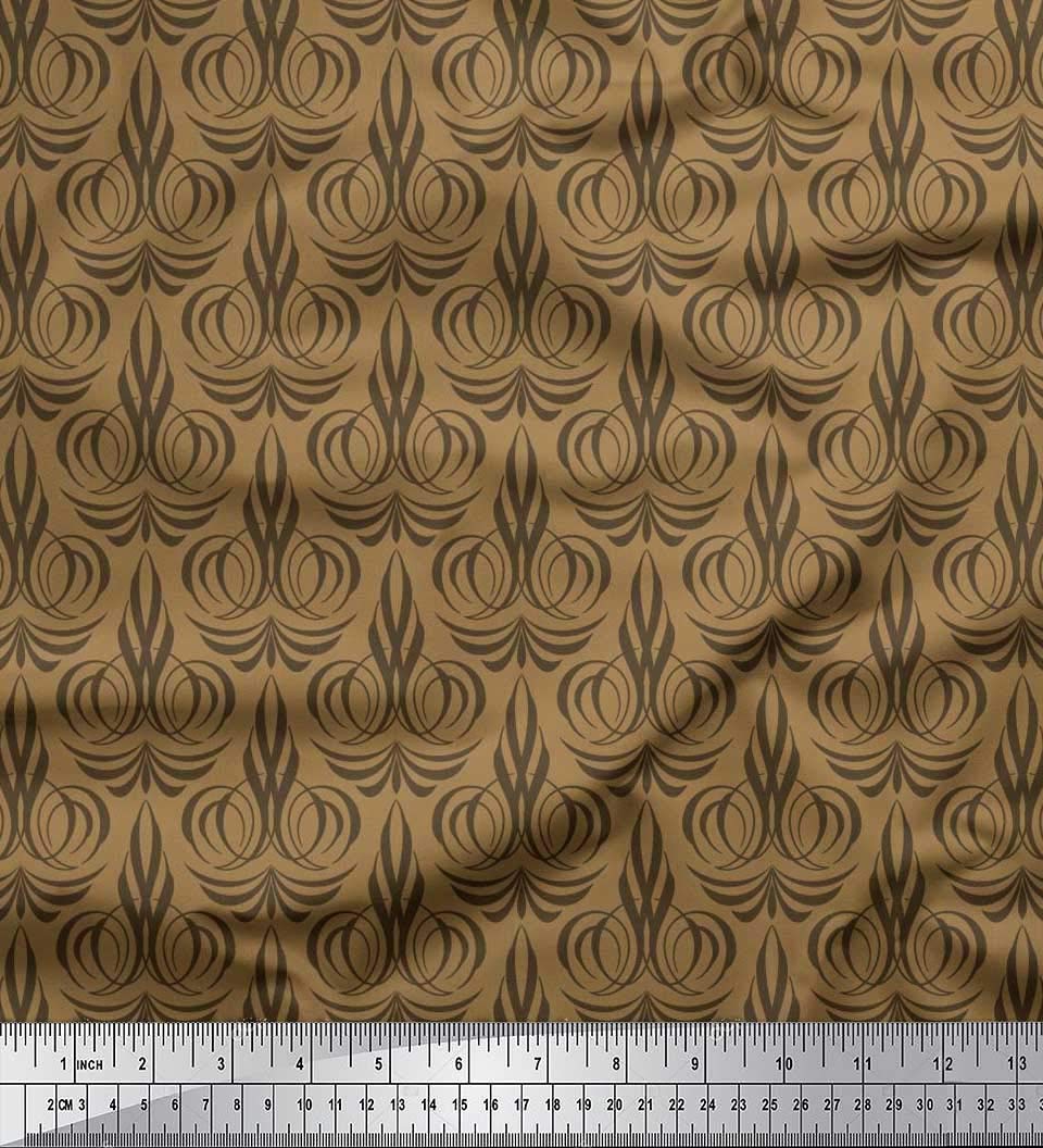 Soimoi Brown Cotton Cambric Fabric Palmette Damask Fabric Prints By Yard 56 Inch Wide