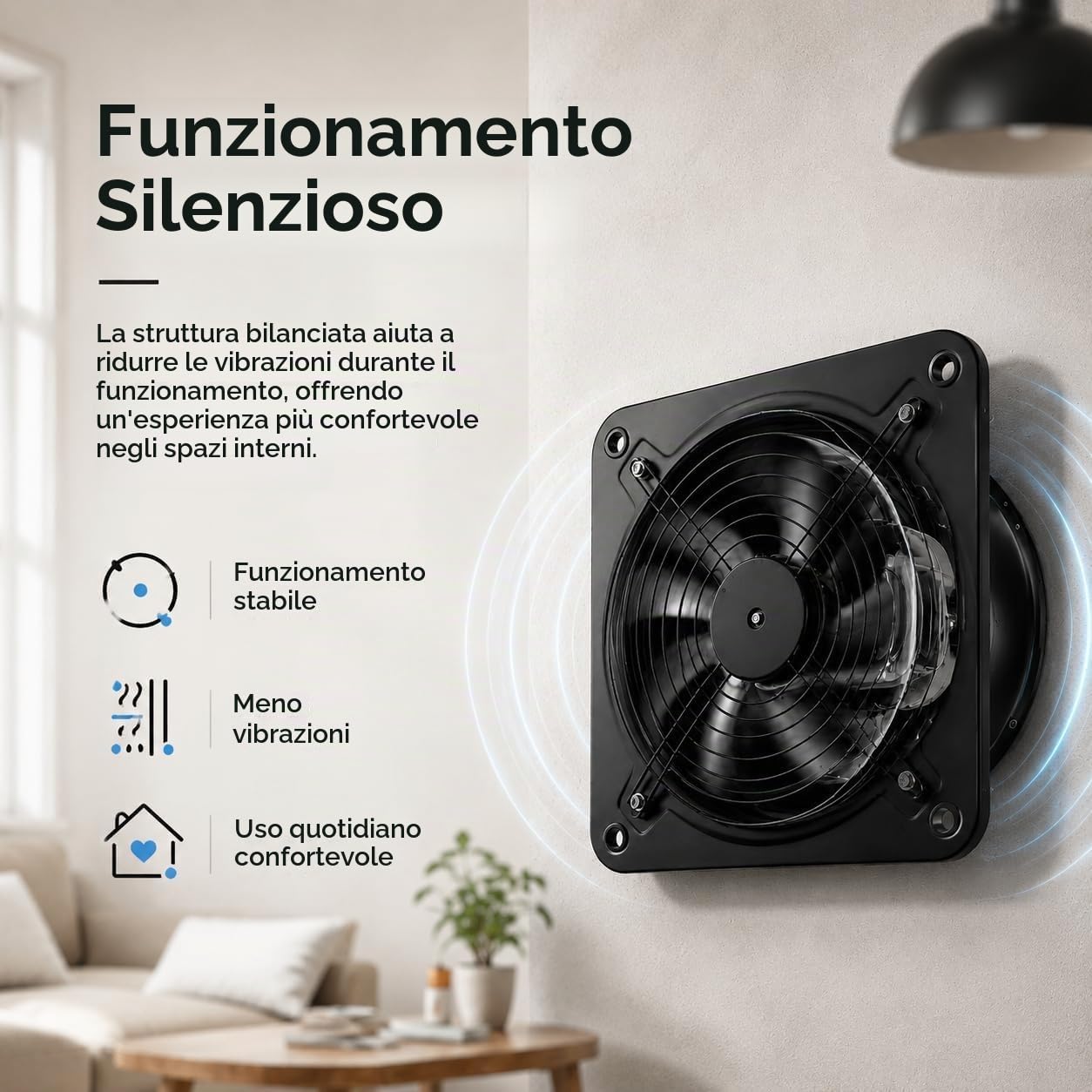 Estrattore di aria da 300 mm, 2850 m³/h, doppio cuscinetto a sfera, ventilatore metallico da parete con 5 pale, per cucine, garage, magazzini, officine e cantine, nero