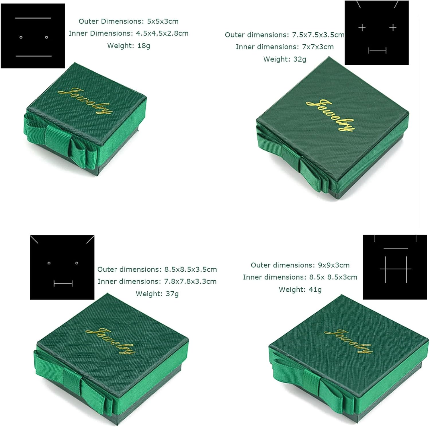 Dark Green Bow Jewelry Box Set, 6-Piece Paper Packaging for Rings Necklaces Bracelets, Fleece-Lined Sponge Protection