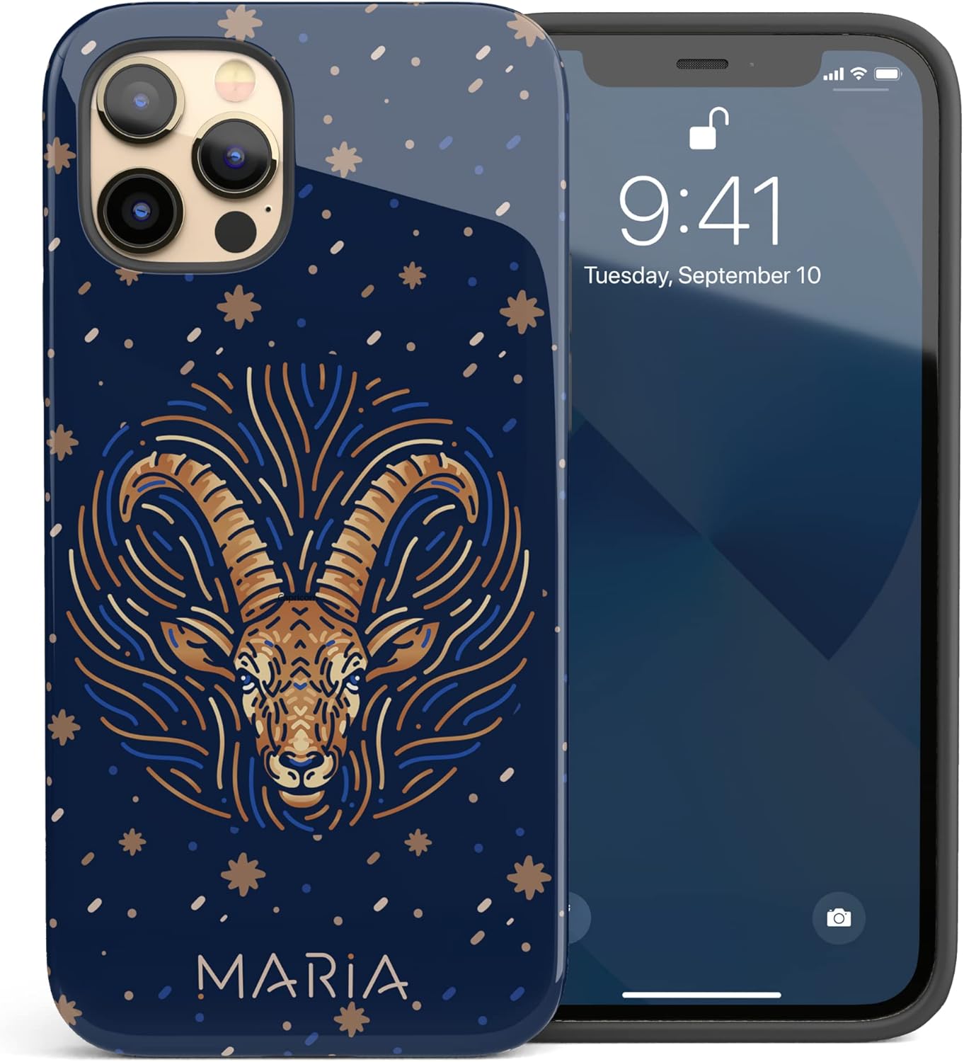 Custom Aries Zodiac Sign, Astrology Personalized Name Case, Compatible with iPhone 17 Air, 16 Pro Max, 15 Plus, 14, 13 Mini, 12, 11, X/XS Max, XR, 7/8