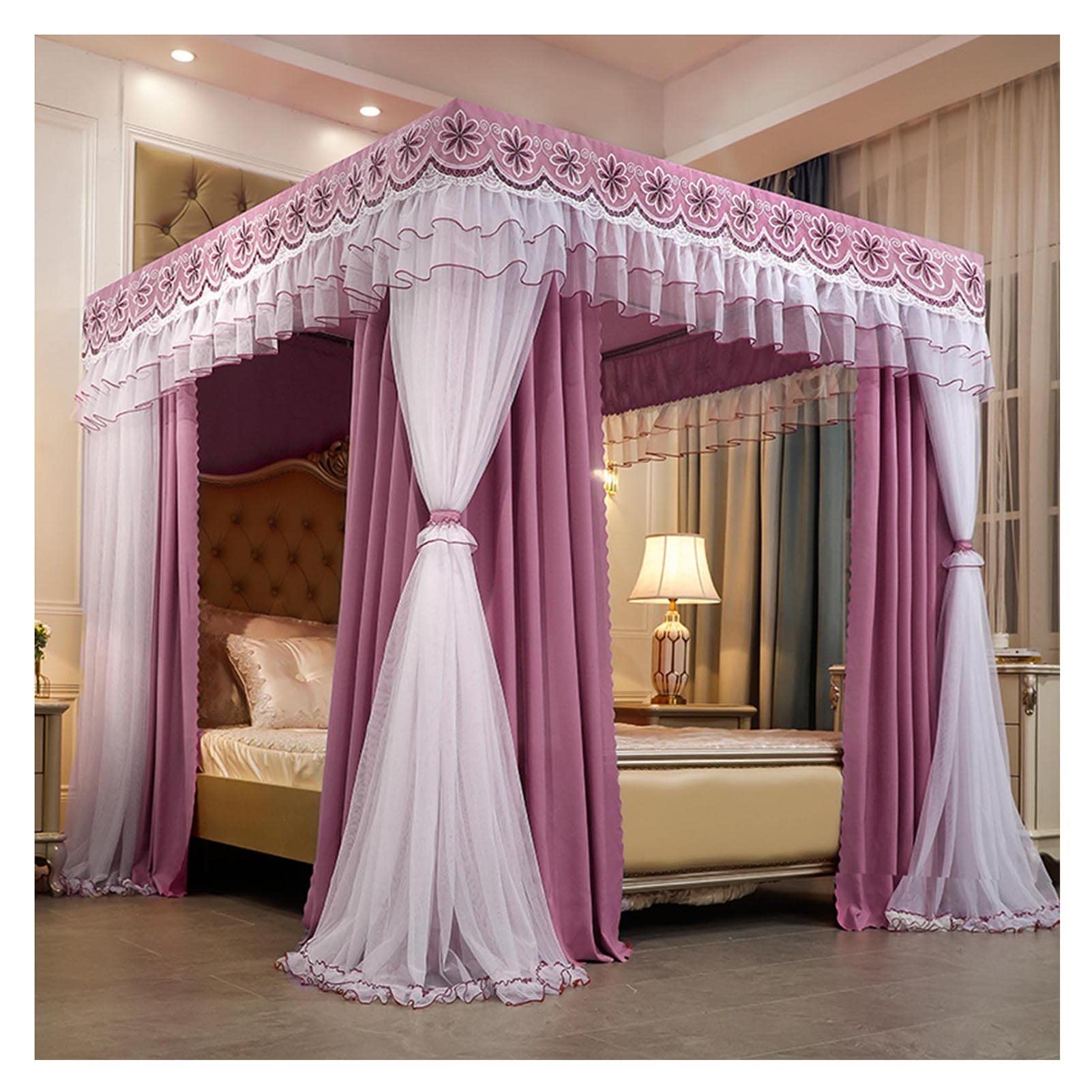 GJMSSMY bed tent，Bed Canopy Four Seasons Luxury Bed Canopy Girl Princess Room Decorative Bed Curtain for 1.8m Bed, 360° Protective Encrypted Mosquito Net with Mounting Bracket (Color : Pur