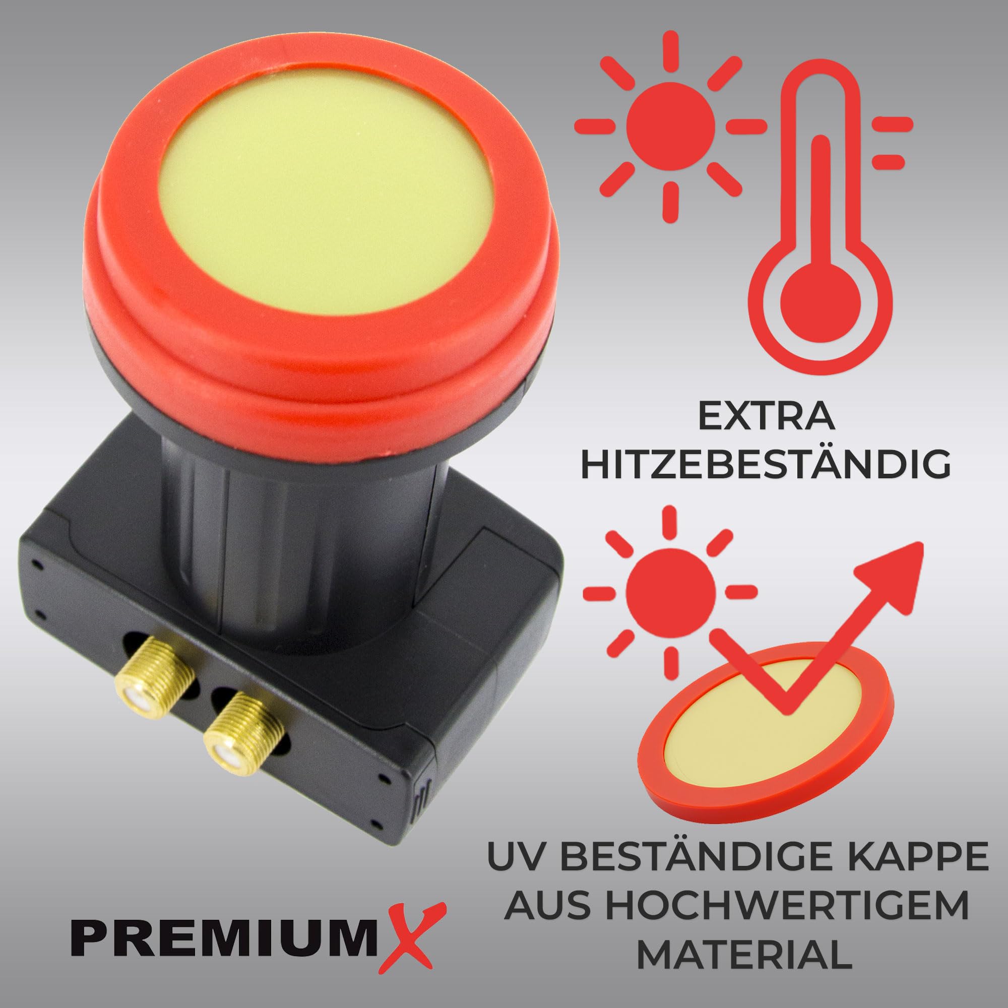 Premium X Twin LNB - 2 voies - Extrêmement résistant à la chaleur - Pour 2 participants - 4K Full HD - Avec protection contre les intempéries pour récepteur satellite numérique - Noir - Avec 4 fiches